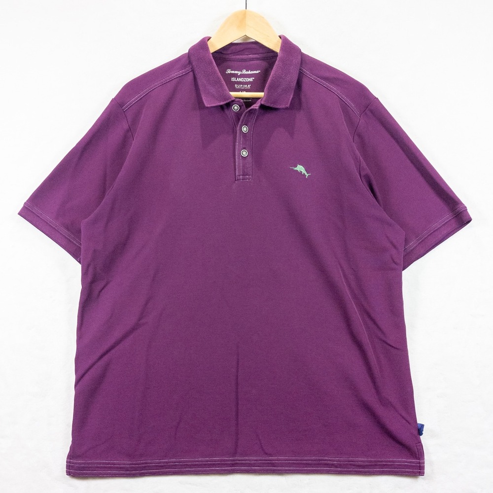 Tommy Bahama Polo Shirt Men L Purple IslandZone Supima Cotton Casual Performance
